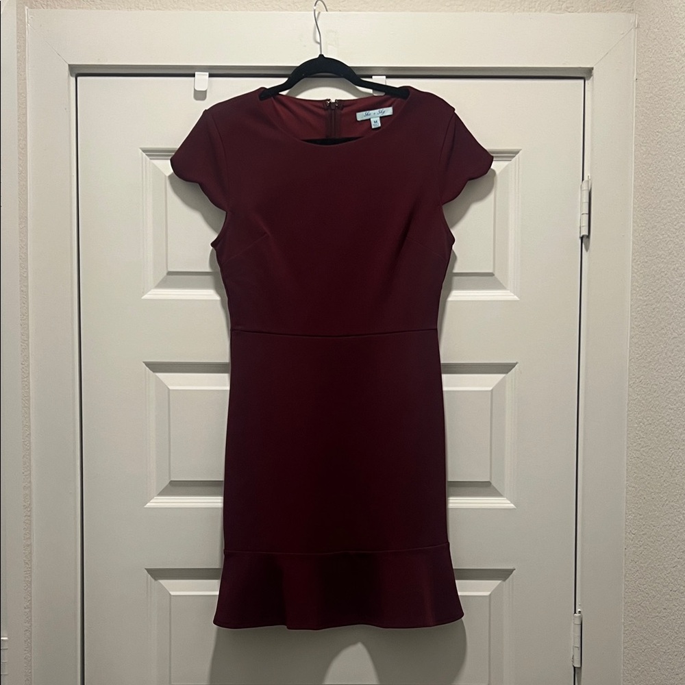 She + Sky Wine Cap Sleeve Mini Dress